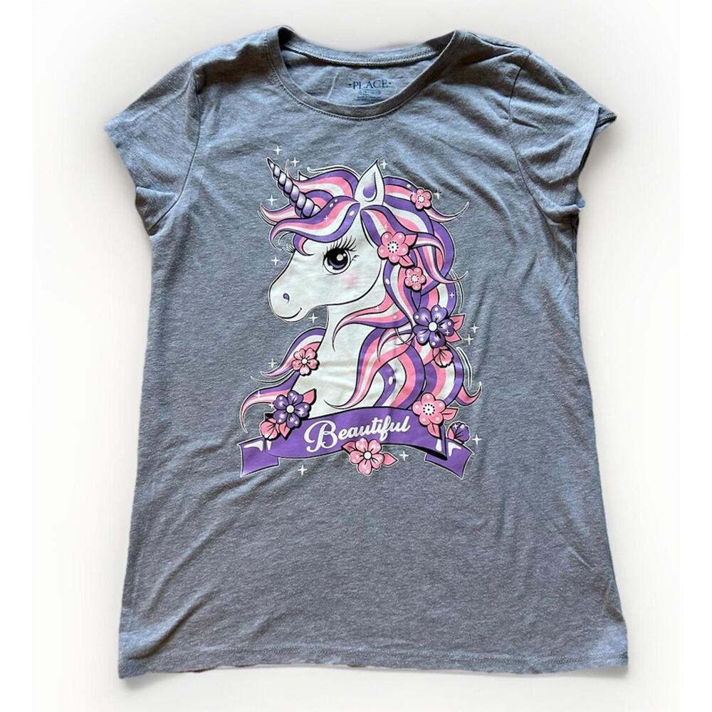 The Children's Place Unicorn "Beautiful" Girls' Graphic T-Shirt - Size L (10-12)